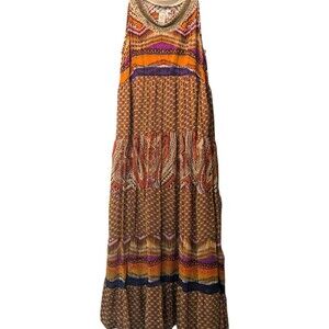 Alberto Makali Dress SZ 14 Paisley Multi Print Colorful Metal Studded